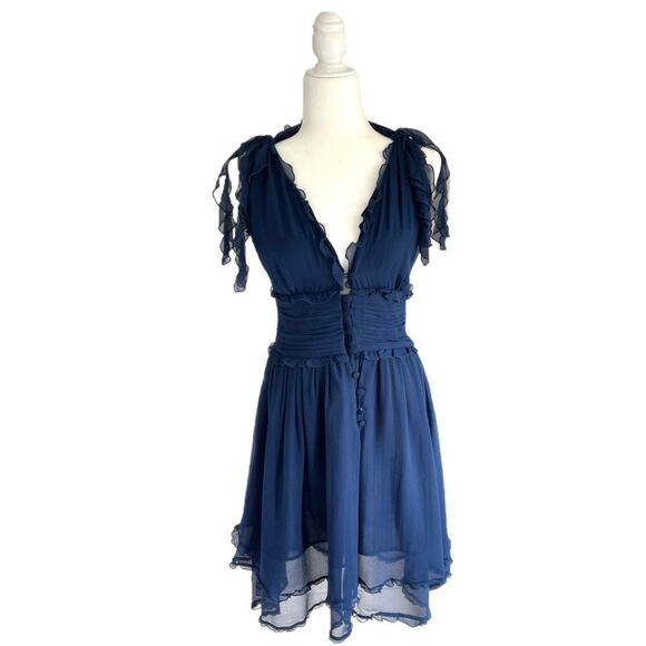 CHLOE Navy Silk Chiffon Dress - Picture 1 of 8
